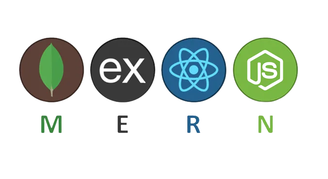 MERN Full Stack Technologies – MongoDB, Express.js, React, and Node.js logos representing technologies used for PHP application development by Geega Technologies