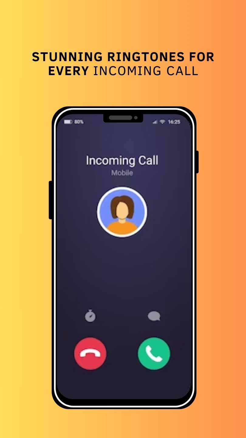 Incoming call screen with ringtone playing on the Tune Changer app.