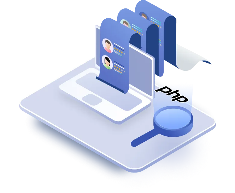 PHP development services illustration showcasing coding and backend solutions | Geega Technologies