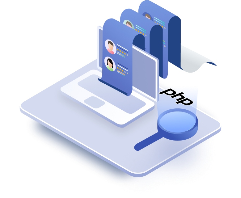 PHP development services illustration showcasing coding and backend solutions | Geega Technologies